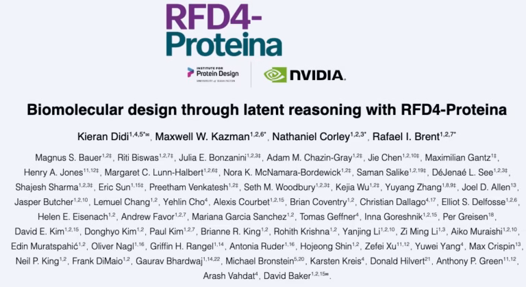 Paper header with official source branding: Biomolecular design through latent reasoning with RFD4-Proteina